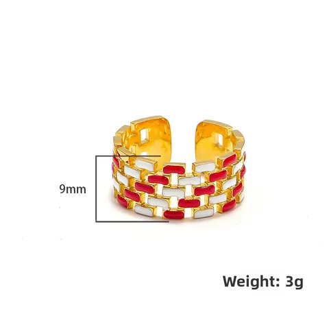 Edelstahl Verstellbarer Offener Ring Für Damen Gold Überzogen Emaille Geometrisch Geflochten Mode Schmuck Titanstahl Band Ring