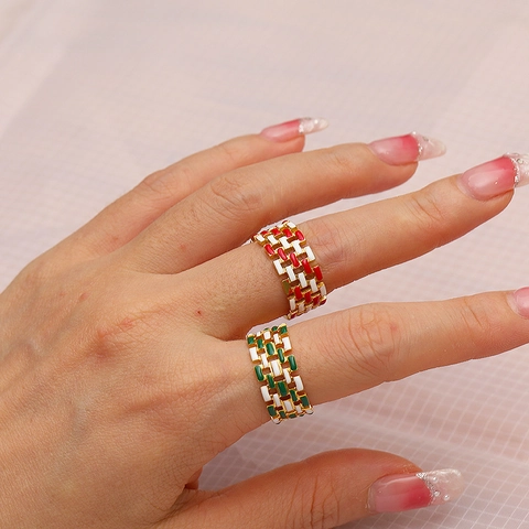 Edelstahl Verstellbarer Offener Ring Für Damen Gold Überzogen Emaille Geometrisch Geflochten Mode Schmuck Titanstahl Band Ring