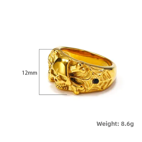 Punk Gothic Stainless Steel Skull Ring For Men Gold Plated Rhinestone Inlaid Domineering Spider Web Fashion Jewelry Gift