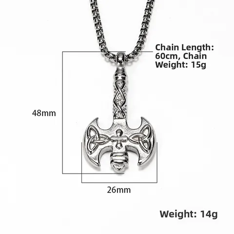 Collier Pendentif Hache de Bataille Viking en Acier Inoxydable Punk Gothique Nœud Celtique Croix Bijoux Cadeau pour Hommes