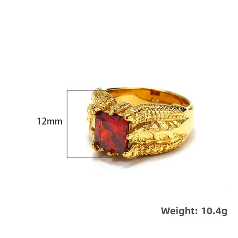 Vintage Men Titanium Steel Dragon Claw Ring With Square Cut Zirconia Inlaid Gold Plated Punk Band Ring For Party Jewelry