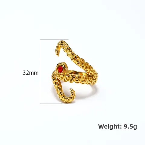 Retro Punk Octopus Tentacle Titanium Steel Ring For Men Creative Red Zirconia Gold Plated Animal Finger Ring Jewelry Gift