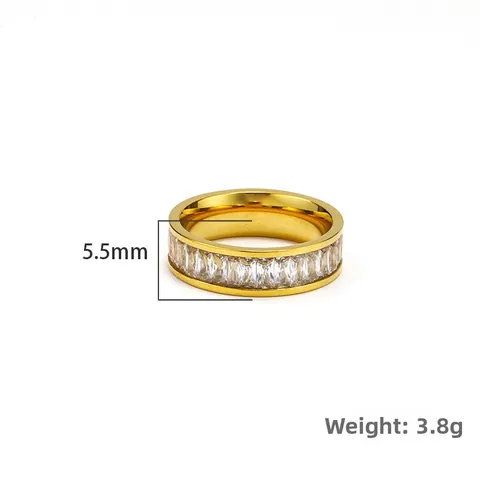 Fashion Stainless Steel Baguette Rhinestone Eternity Ring For Women Minimalist Gold Plated Geometric Stackable Finger Ring Jewelry Gift