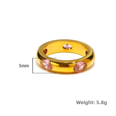 Titanium Steel Colorful Rhinestone Ring Women 18K Gold Plated Chunky Geometric Band Ring Inlaid Inset Fashion Jewelry Gift