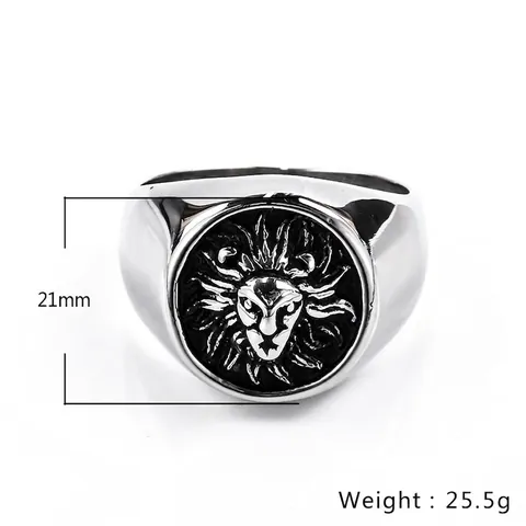 Men's Retro Lion Head Signet Ring Titanium Steel Polished Dominant Punk Animal Ring Vintage Rock Biker Finger Ring Jewelry
