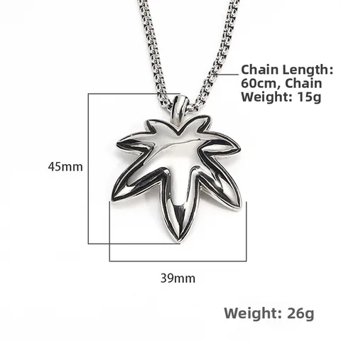 Hip Hop Stainless Steel Maple Leaf Pendant Necklace For Men Minimalist Titanium Steel Leaf Box Chain Necklace Fashion Jewelry Gift