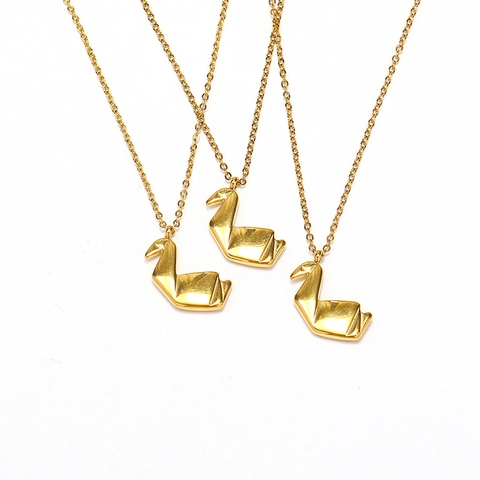 Geometrische Origami Zwaan Hanger Halsketting Titanium Staal 18K Verguld Papieren Kraanvogel Choker Voor Dames Sieraden