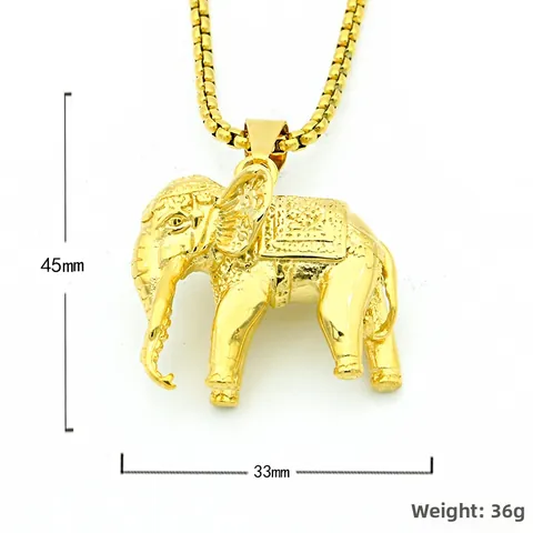 Thai Style Elephant Pendant Necklace Titanium Steel Gold Plated Animal Spirit Elephant Box Chain For Men Women Jewelry