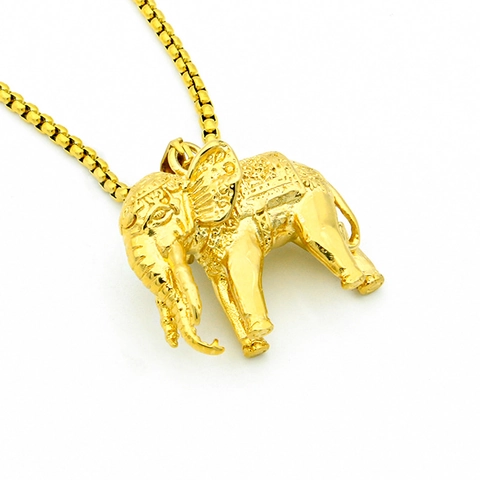 Thai Style Elephant Pendant Necklace Titanium Steel Gold Plated Animal Spirit Elephant Box Chain For Men Women Jewelry