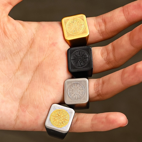 Men's Vintage Titanium Steel Compass Signet Ring Retro Punk Square Biker Ring Gold Black Silver Compass Jewelry Gift For Him