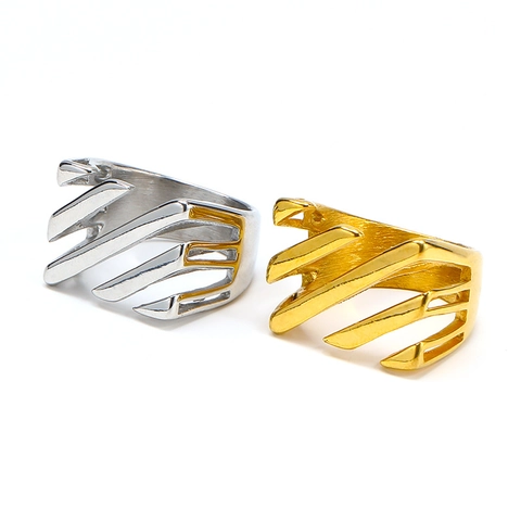 Titanium Steel Hollow Claw Ring Minimalist Eighteen Karat Gold Plated Geometric Cross Twill Finger Ring Fashion Unisex Jewelry