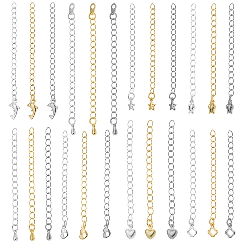 18K Gold Plated Copper Tail Extension Chain With Heart Star Dolphin Clover Tulip Charms DIY Jewelry Findings For Necklace Bracelet