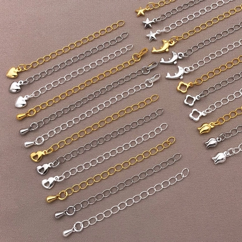 18K Gold Plated Copper Tail Extension Chain With Heart Star Dolphin Clover Tulip Charms DIY Jewelry Findings For Necklace Bracelet