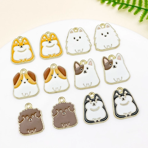 Cute Cartoon Dog Enamel Alloy Pendants DIY Jewelry Accessories For Bracelet Keychain Necklace Hand-painted Puppy Charms