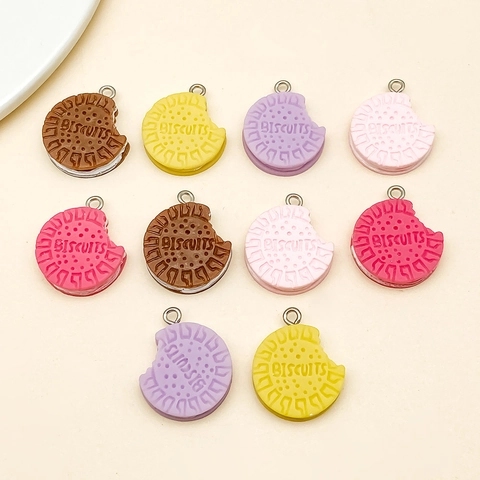 Colorful Resin Sandwich Cookie Pendants With Letter Design Bitten Biscuit Charms For DIY Jewelry Making Keychains