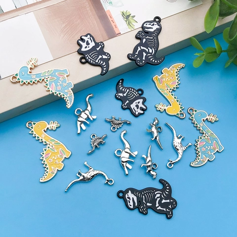 Zinc Alloy Dinosaur Charms Enamel Animal Pendants For DIY Bracelet Necklace Keychain Making Cartoon Skeleton Floral Accessories