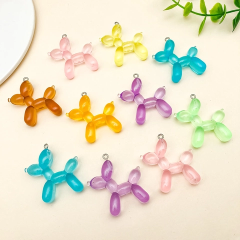 3D Glitter Resin Balloon Dog Pendant DIY Charms For Jewelry Making Keychain Necklace Accessories Cute Animal Style