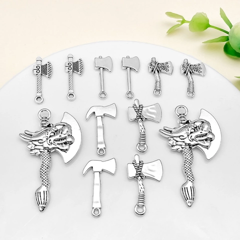 Antique Silver Zinc Alloy Axe Charms Pendants Dragon Head Battle Axe Shape For DIY Jewelry Bracelet Keychain Making Findings