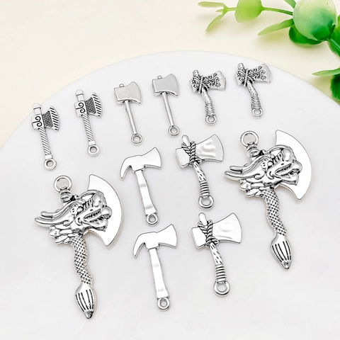 Antique Silver Zinc Alloy Axe Charms Pendants Dragon Head Battle Axe Shape For DIY Jewelry Bracelet Keychain Making Findings