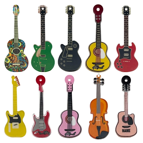 Acrylic Retro Musical Instrument Guitar Violin Pendants Assorted Charms For DIY Keychain Phone Jewelry Accessories Charms