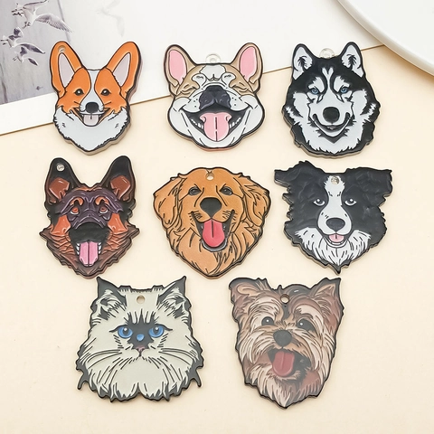 Simpatici Ciondoli a Forma di Testa di Cane e Gatto in Acrilico Stampati su Entrambi i Lati Accessori per Gioielli Fai da Te Ciondoli per Portachiavi