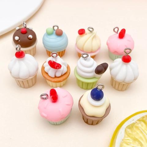 Resin Simulation Cupcake Pendants Mixed Styles DIY Dessert Charms For Keychains Earrings Jewelry Making Accessories