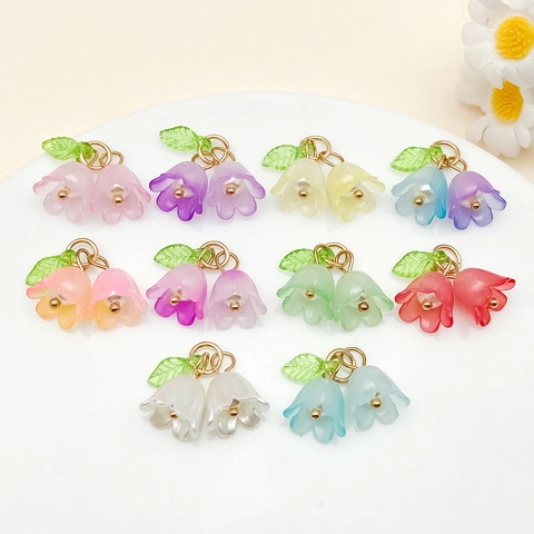 Acrylic Lily Of The Valley Flower Pendant DIY Bracelet Necklace Accessory Gradient Color Floral Charm For Jewelry Making