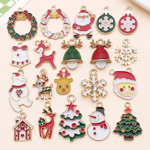 Kerst Legering Emaille Bedeltjes Voor DIY Sieraden Maken Kerstman Rendier Sneeuwvlok Bel Hangers Feestelijke Decoratie Accessoires