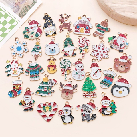Zinklegering Emaille Kerst Hangers Cartoon Kerstman Rendier Sneeuwpop Sneeuwvlok Boom DIY Sieraden Maken Accessoires