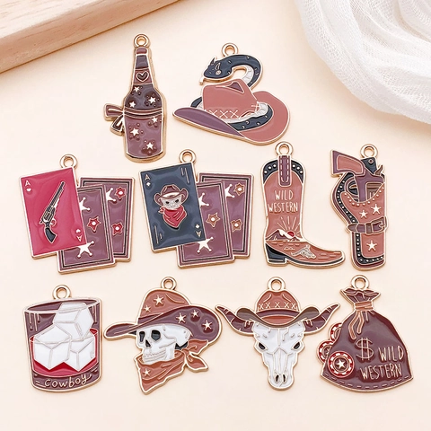 Vintage Western Cowboy Enamel Alloy Pendants Skull Boots Bull Head DIY Jewelry Making Accessories Charms For Bracelet Necklace