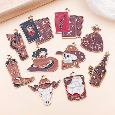 Vintage Western Cowboy Enamel Alloy Pendants Skull Boots Bull Head DIY Jewelry Making Accessories Charms For Bracelet Necklace