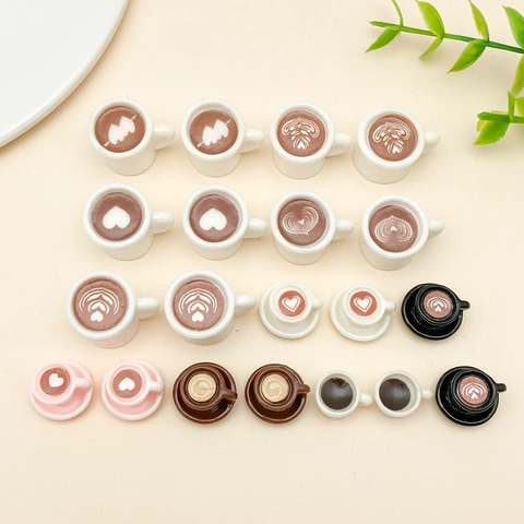 Miniature 3D Resin Coffee Cup Pendants Creative Simulation Latte Art Heart Leaf Design DIY Jewelry Making Accessories