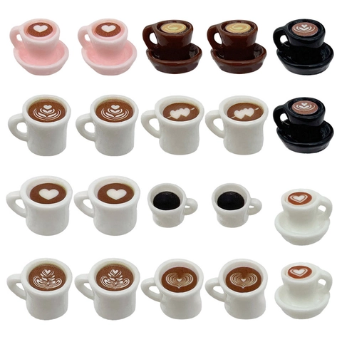 Miniature 3D Resin Coffee Cup Pendants Creative Simulation Latte Art Heart Leaf Design DIY Jewelry Making Accessories