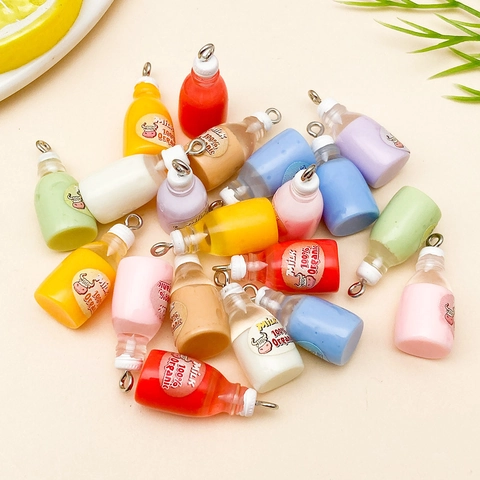 Mini Resin Milk Bottle Charms 3D Food Play Pendants For DIY Keychain Jewelry Making Accessories Multicolored Drink Bottle