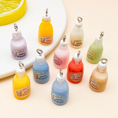Mini Resin Milk Bottle Charms 3D Food Play Pendants For DIY Keychain Jewelry Making Accessories Multicolored Drink Bottle