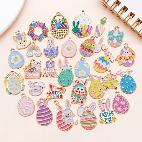 Easter Rabbit Egg Alloy Enamel Pendants DIY Jewelry Charms For Bracelet Necklace Craft Cartoon Festive Accessories