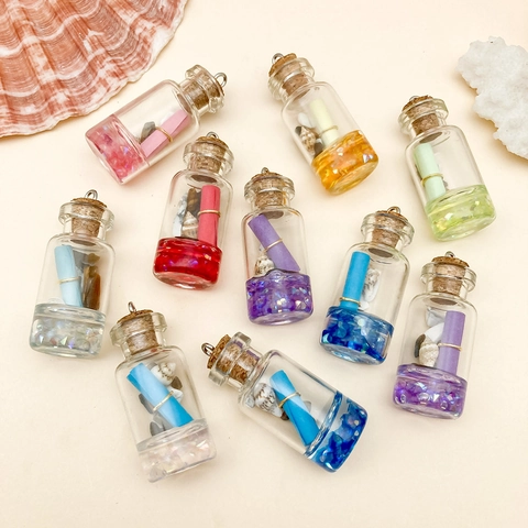 Mini Resin Wishing Bottle Pendants With Cork Stopper Colorful Ocean Style Drift Bottles For DIY Jewelry Making Keychain Pendant