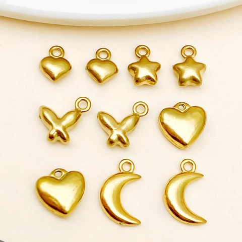 Stainless Steel Vacuum Gold Plated Moon Heart Star Butterfly Pendants For DIY Jewelry Making Accessories Charms Findings