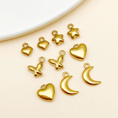Stainless Steel Vacuum Gold Plated Moon Heart Star Butterfly Pendants For DIY Jewelry Making Accessories Charms Findings
