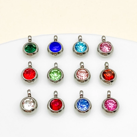 Stainless Steel Round Birthstone Charms Rhinestone Pendants Assorted Colors For DIY Jewelry Making Findings Accessories