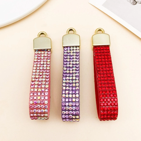 Luxury Rhinestone Flannel Strap Keychain DIY Jewelry Findings Shiny Bag Charms Phone Lanyard Women Fashion Gift