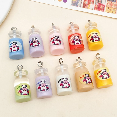 Resin Mini Simulation Cartoon Milk Bottle Pendants Colorful Drink Bottle Charms For DIY Earring Keychain Jewelry Making