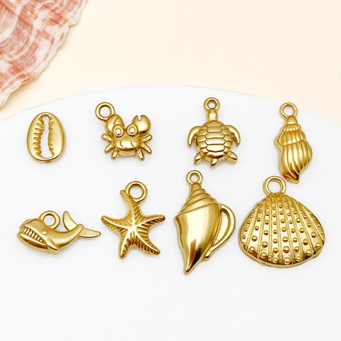 Roestvrij Staal Vacuüm Plating Zeedier Hangers Voor DIY Sieraden Maken Conch Zeester Krab Walvis Schildpad Charms