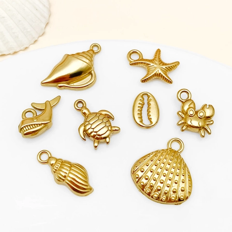 Roestvrij Staal Vacuüm Plating Zeedier Hangers Voor DIY Sieraden Maken Conch Zeester Krab Walvis Schildpad Charms
