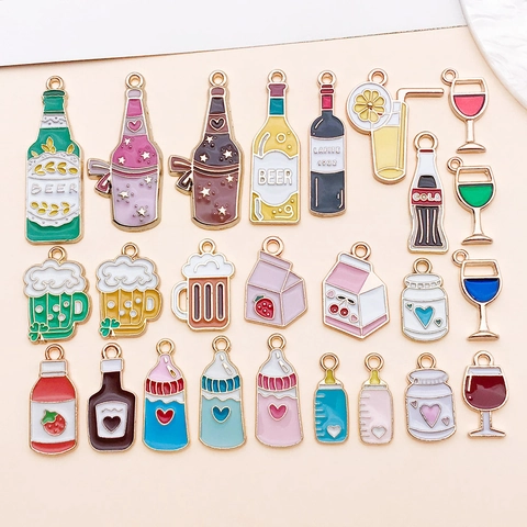 DIY Legierung Emaille Charms Bier Wein Limonade Milchflasche Formen Tropföl Anhänger Für Armband Halskette Schmuckherstellung Handwerk