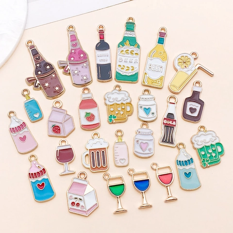 DIY Legierung Emaille Charms Bier Wein Limonade Milchflasche Formen Tropföl Anhänger Für Armband Halskette Schmuckherstellung Handwerk