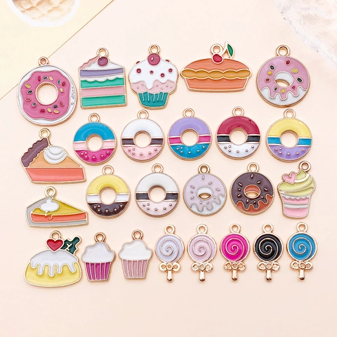 Enamel Zinc Alloy Sweet Food Donuts Cake Lollipop Charms For DIY Jewelry Making Pendants For Earrings Necklace Jewelry