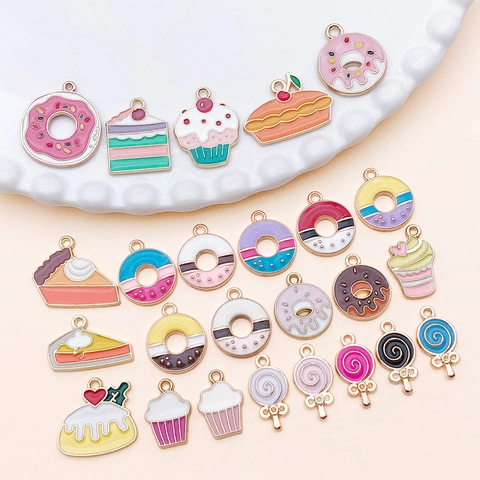 Enamel Zinc Alloy Sweet Food Donuts Cake Lollipop Charms For DIY Jewelry Making Pendants For Earrings Necklace Jewelry