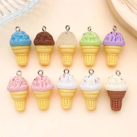 Resin Simulation Ice Cream Cone Pendants Colorful Miniature Food Charms For DIY Keychain Bracelet Jewelry Making Accessory