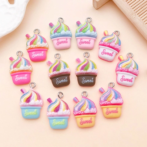 Simulation Sweet Milkshake Resin Pendants For DIY Jewelry Making Colorful Food Play Charms Handmade Crafts Accessories